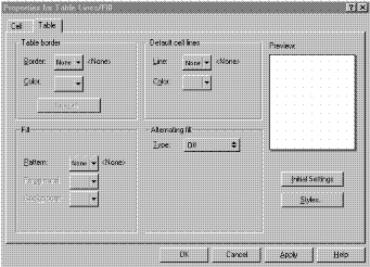 Table Lines/Fill Properties Screenshot